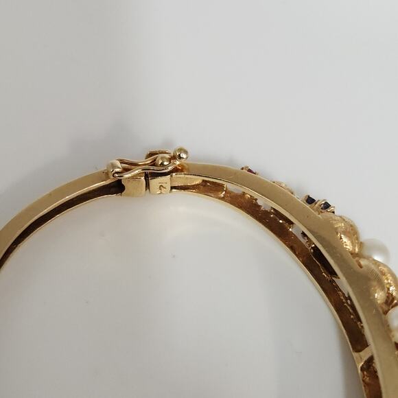 Antique 14k Yellow Gold Diamond,Pearls,Ruby &Sapphire Bangle Bracelets - Picture 13 of 16